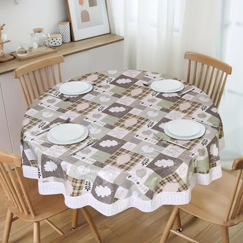Image of Dakshya Industries PVC Waterproof Round Table Cover for 4 Seater Dining Table | 60 Inch Round Printed Table Cover | Spill Proof, Oil Resistant, Heat Resistant, Wipe Clean