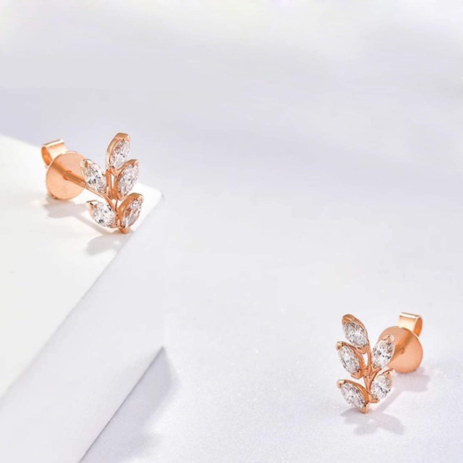 Pendientes de oro rosa con diamantes marquesa de 9 quilates, 14 quilates y 18 quilates, aretes de tuerca de oro real para mujer