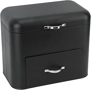 Iron Bread Box Large Capacity with 2 Shelves, Keep Bread, Cookies, Bagels, Farmhouse Style (Black)