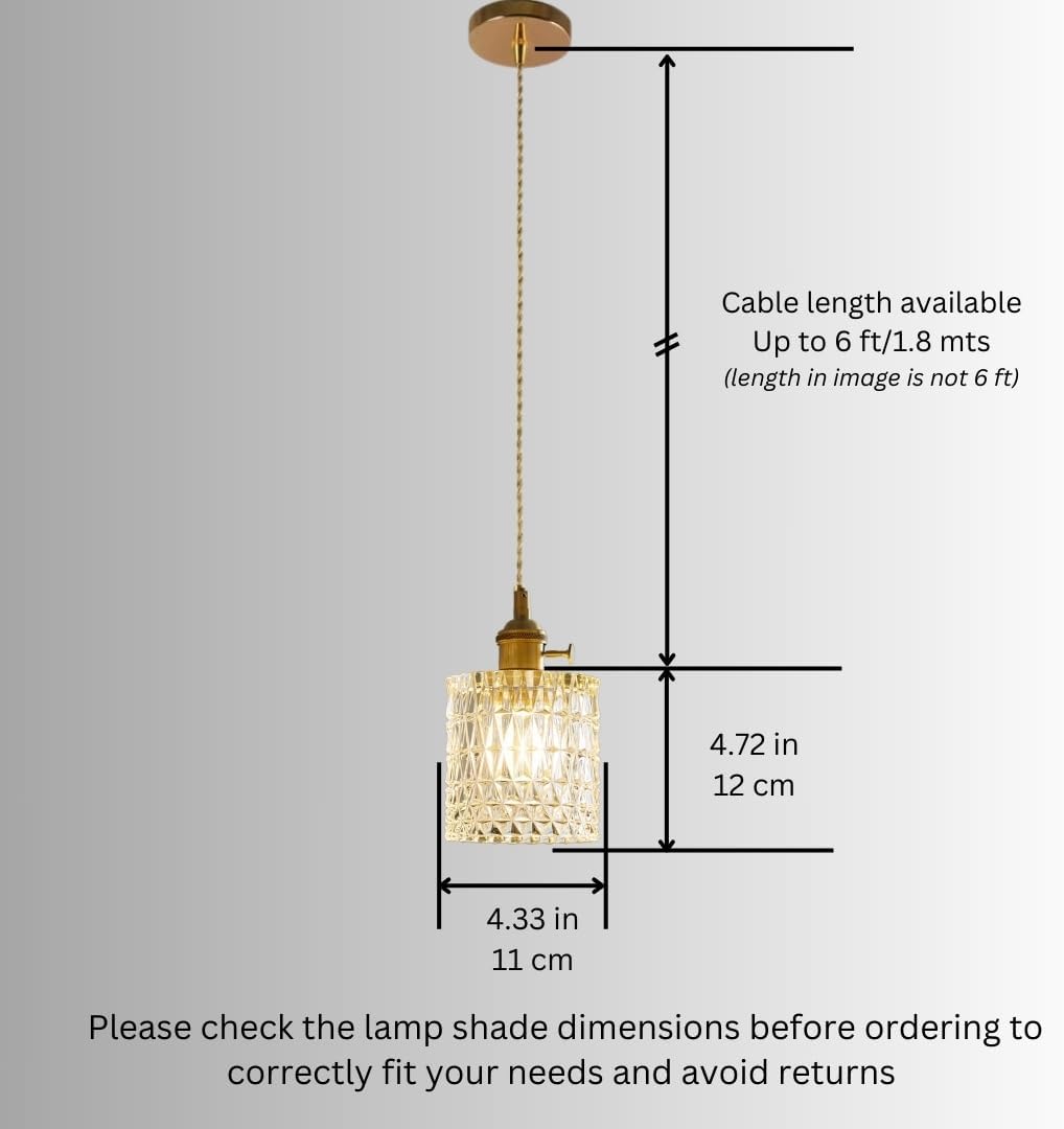 Mini Pendant Light Fixture - Brass Hanging Lamp for Kitchen Island, Bedroom, Entryway, Hallway