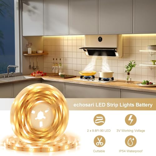 Cinta LED adhesiva 2x16.4ft blanco cálido batería miniatura 4