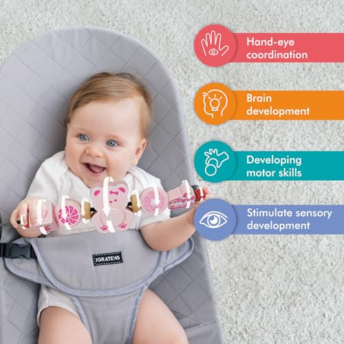 Image of iGRATENS Baby Bouncer Toy Bar, Toy Bar for Baby Bouncer, Warm and Playful Pink Rainbow Design for Baby Girls, Easy to Attach and Remove, Child-Safe Paint, Safe for Babies