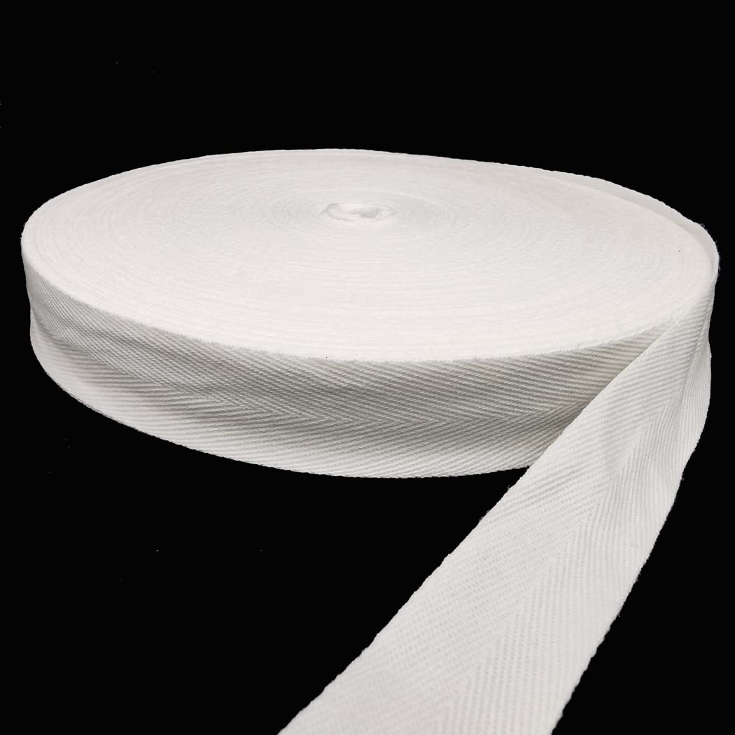 Nonmol Cotton Twill Tape 1 Inch Wide 50 Yard Soft Natural Herringbone Cotton Webbing Roll forDIY Craft Making (1 inch, 50 Yards, White)