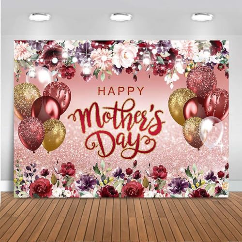 Mocsicka Fondo Feliz Día de la Madre 10x7ft Flores Burdeos miniatura 1