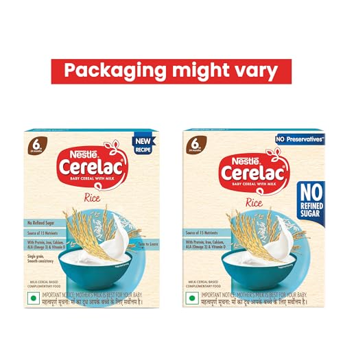Image of CERELAC Baby Food Cereal | No Refined Sugar | No Preservatives | Rice for 6 to 24 Months Baby | Omega 3 Iron Protein Calcium Vitamin D for Babies | Instant Cereal | 300g