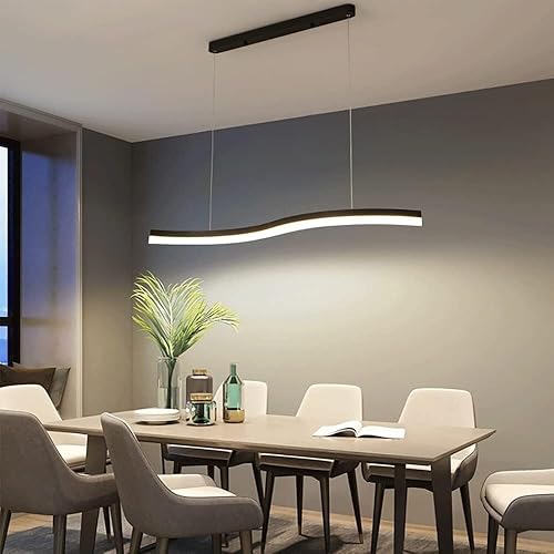 Miniatura 6 de Lámpara colgante de metal negro con pantalla acrílica Lineal Sala de estar Lámpara colgante moderna 36W regulable Lámparas de suspensión para comedor