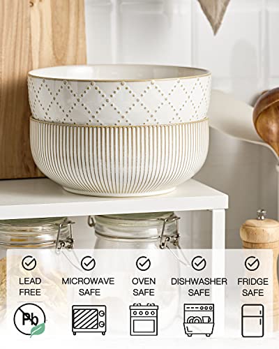 getstar 8-Inch Large Ceramic Salad Bowls Set of 2 - Microwave & Dishwasher Safe Farmhouse Design