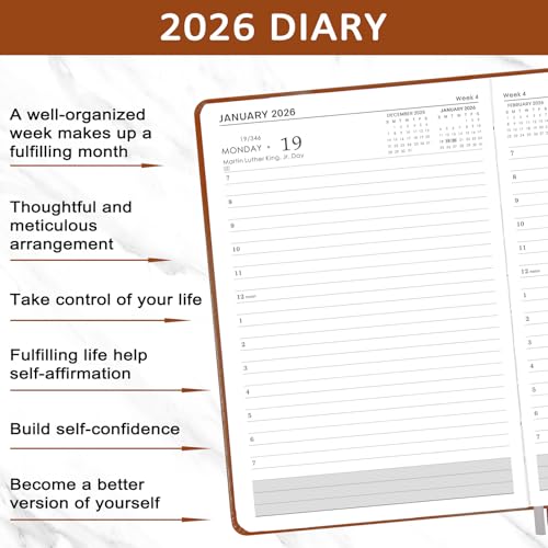 Academic Diary 2025-2026 - A5 Diary 2025-2026 Day Per Page From Jul. 2025 To Jun. 2025, Productivity Planner 2025-2026 With Monthly Tabs, 14.8Cm × 21.4Cm - Brown - 4