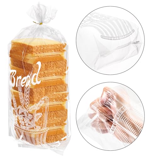Nicunom 200 Pack Bread Loaf Packing Bags with Ties, Printed Bread Bag for Homemade Bread or Bakery, 8” x 4” x 18”, Reusable Plastic Bread Bags, Large Bread Storage Bags Adjustable - Thumbnail 3