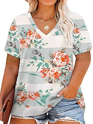 Image of DOLNINE Plus-Size Tops for Women Casual Short Sleeve Color Block T-Shirts | Basic Going Out Tees, Summer Trendy Loose Fit Tunics