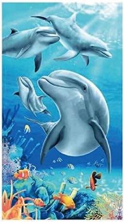 Beach Towel Oversized Dolphins Print 40x71 inch Microfiber Bath Shower Towel for Kids Adult Great for Swim Spa Travel Camping Sunbed Cover Yoga Towel Manduka Picnic Poolside