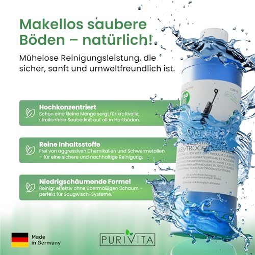 PURIVITA® Reinigungsmittel für Saugwischer [1L] - Reiniger für Waschsauger Konzentrat - Nasssaugerreiniger für jeden Boden - Nasssauger Reinigungskonzentrat - Frischeduft - Wischpflege 4