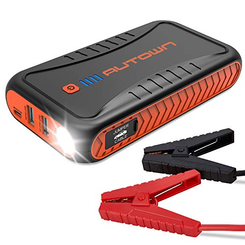 AUTOWN Jump Starter, 10000mAh Car Jump Starter with Quick Charger, Portable Battery Booster 12V Auto Power Pack with LED Flashlight, Smart Jumper Cables