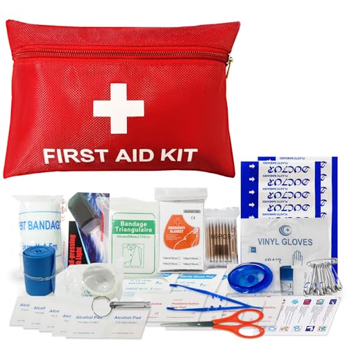 QILUCKY First Aid Kit Travel,19 Kinds 129 Pieces Small First Aid Kit,Includes Emergency Blanket,Bandage,Scissors for Travel, Home, Office,Travel, Camping, Hiking