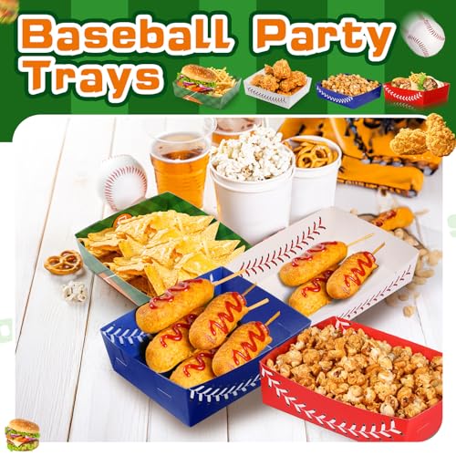 Image of Teling 36 Pcs Large Baseball Plates Party Trays 5 Lb Food Boat,4 Colors | Paper Plates with Baseball Designs, Holds Nachos Burgers Fries, For Softball Birthday Party Supplies, Serving Snack Boats