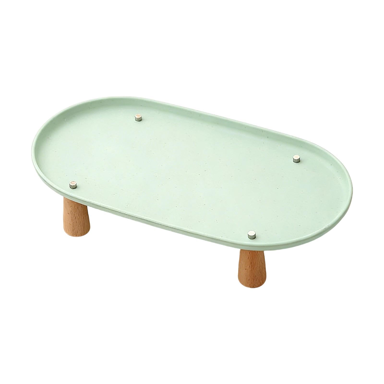 Baoblaze Cat Bowl Stand Wooden Leg Sturdy Nordic Oval Stable for to Protect Cat Neck Feeding Station Pet Feeder Stand Rack, Green 38cmx21cm