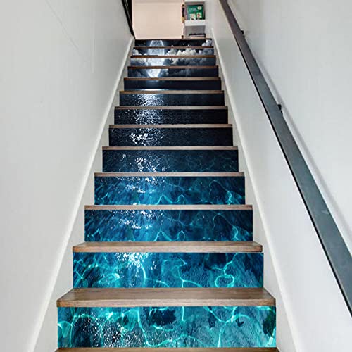 FLFK Stair Decals - Stair Stickers Decals Peel and Stick,Bright Moon on The Sea Stair Risers Decals Self-Adhesive for Home Decor, 39.3" W x 7" H x 13Pcs - Thumbnail 7