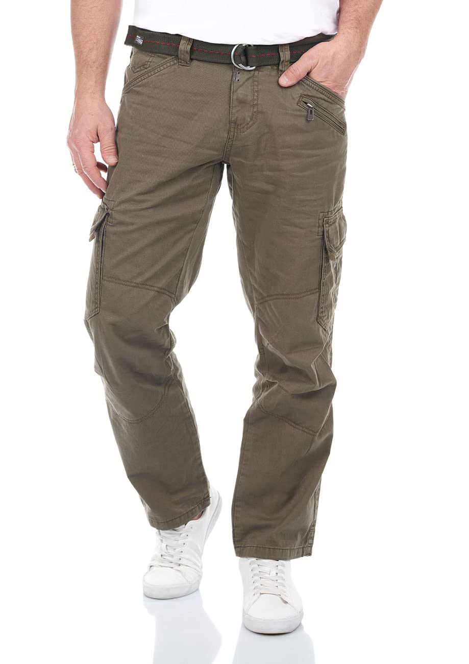 Timezone Cargohose Herren mit Gürtel BenitoTZ Loose Fit Cargo Hose Taschen Baumwolle Beige Grau Khaki 29 30 31 32 33 34 36 38 40