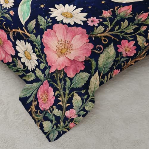 Image of AILONEN Queen Comforter Set 3 Piece, Mint Moth Pink Moon Floral 3D Printed Bedding with 2 Pillowcases, Soft Lightweight Microfiber Dreamy Decor for Master Suite