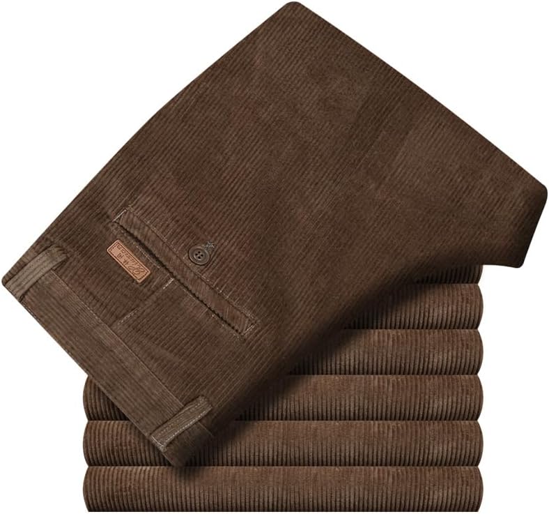 Men's Classic Fit Corduroy Dress Pants, High Waist Pleated - Image 3
