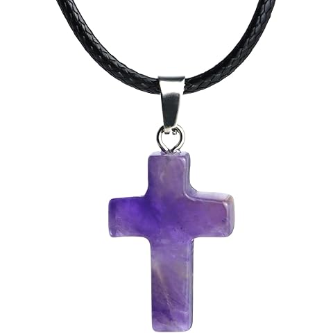 Amethyst Cross Necklace for Women, Christian Gifts for Men, Crystal Cross Pendant N...