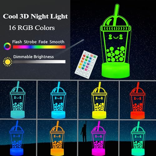 Image of Boba Lamp, Boba Gifts, Boba 3D Night Light with Remote Control, 16 Color Changing, Timer, RGB Flashing Mode, Dimmable - Boba Gifts for Boys & Girls