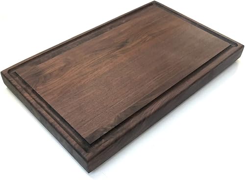 Extra Large Black Walnut Cutting Board with Juice Groove Built in Handles and Rubber Feet. 2 Inches Thick