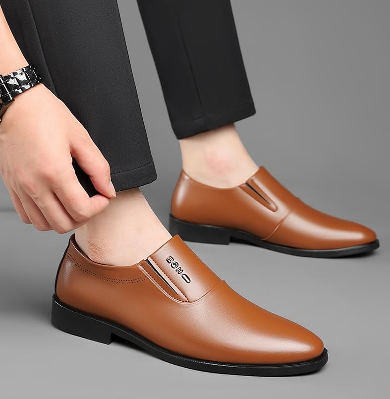 YZABEL Men's Slip-On Business Casual Shoes, Pointed Toe Flat Low Top Oxfords Dress Shoes, Soft-Soled Non-Slip for Walking Outdoor Driving2