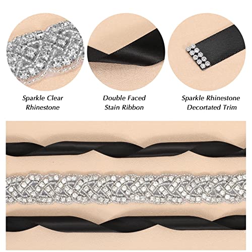 Xzqtive Bridal Belt Handmade Crystal Rhinestone Braided Wedding Dress Sash Belt For Bridal Gowns, Silver, Black Organza #TOP5