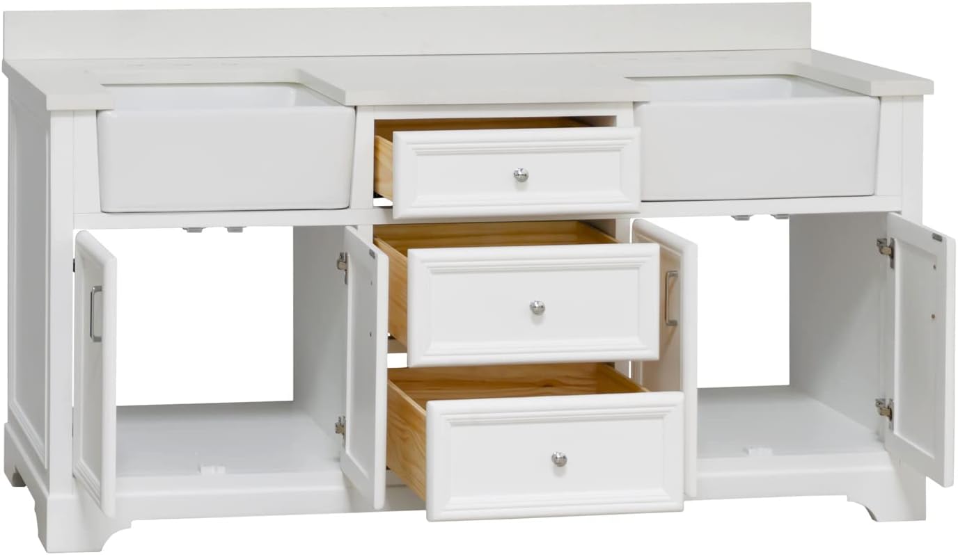 Kitchen Bath Collection Zelda 72-inch Double Farmhouse Vanity (Quartz/White): Includes White Cabinet with Stunning Quartz Countertop and White Ceramic Farmhouse Apron Sinks