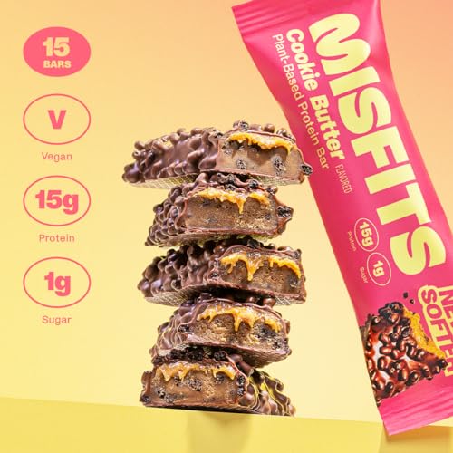 Misfits Vegan Protein Bars - Cookie Butter | Sports Nutrition Bars - 15 grams Protein | 1 gram Sugar | Plant-Based, Low Carb, High Fibre | No Palm Oil | Non-GMO | Pack of 15 - Image 4