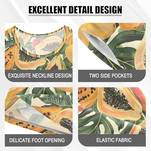 ALAZA Tropical Palm Leaves Papaya Pajamas Short Sleeve 2 Piece Sleepwear Top and Bottom Pajama Set Unisex4