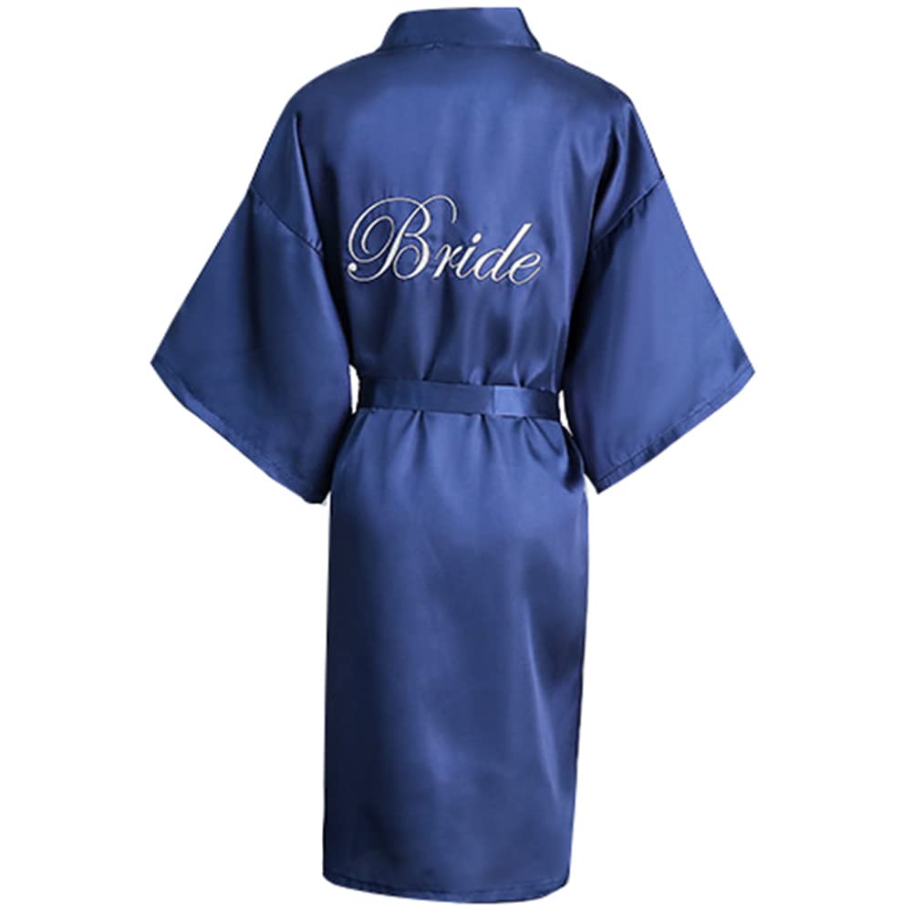 Xiinxigo Women's Bride Navy Dressing Gown For Party Robes, Satin Kimono Robes, Bride Bathrobe, Nightdresses Sleepwear Dressing Gown,,Xl