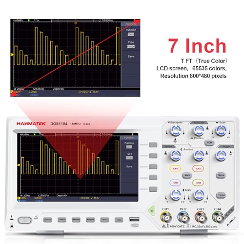 Image of HANMATEK DOS1104 Digital Oscilloscope with 4 Channels and Screen 7 inch / 18 cm, TFT-LCD Display, Portable Professional Oscilloscope Kit with 1GS /s Sampling Rate