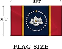 Vista 3 de Bandera del estado de Mississippi de doble cara – Nueva bandera del estado de Mississippi de 3 x 5 pies para interiores y exteriores, poliéster 220D