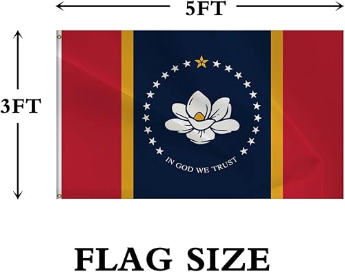 Miniatura 3 de Bandera del estado de Mississippi de doble cara Nueva bandera del estado de Mississippi de 3 x 5 pies para interiores y exteriores, poliéster 220D
