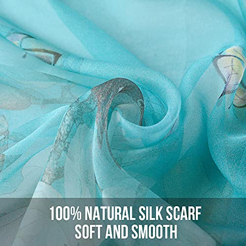 STORY OF SHANGHAI Sciarpa di 100% Seta da Donna Foulard Chiffon con Fantasie Orientale Semi-Trasparente
