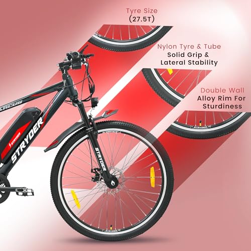 Image of Stryder ARCUS 27.5T Electric Cycle for Men and Women with 36V 11.6Ah Removable Lithium Battery, 5 inch Multi-Color LCD Display, Mobile Charging Port, Headlight and Safety Brake Sensor