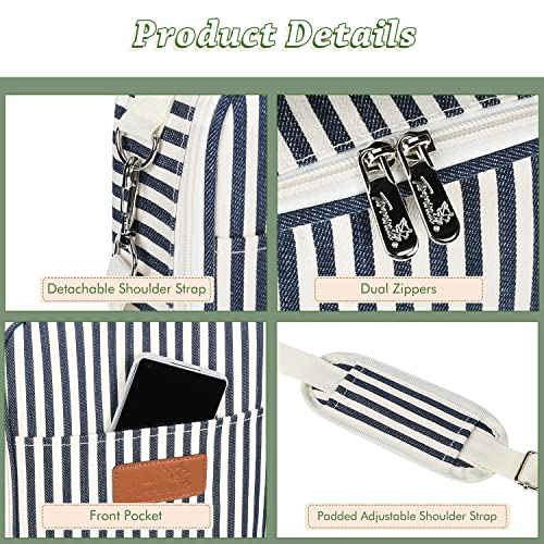 Tirrinia Insulated 2 Bottle Wine Gift Tote Bag - Wine Tumbler Glass Cooler Carrier For Byob Restaurants, Wine Tasting, Travel, Park, Beach, Great Wine Lover Gift, Blue Stripe #TOP5