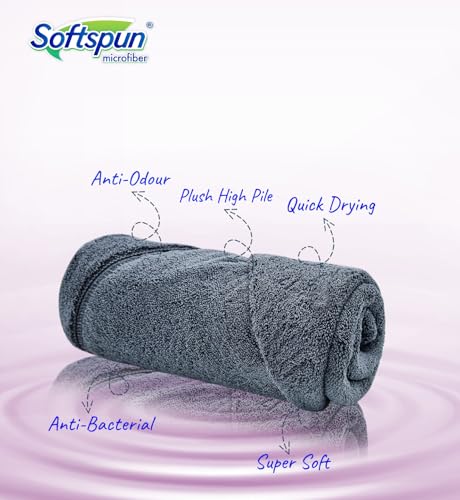 Image of SOFTSPUN Microfiber High Loop Bath & Hair Care Towel Set of 1 Piece, 70x140 Cms, 380 GSM (Grey). Super Soft & Comfortable, Quick Drying, Ultra Absorbent in Large Size.