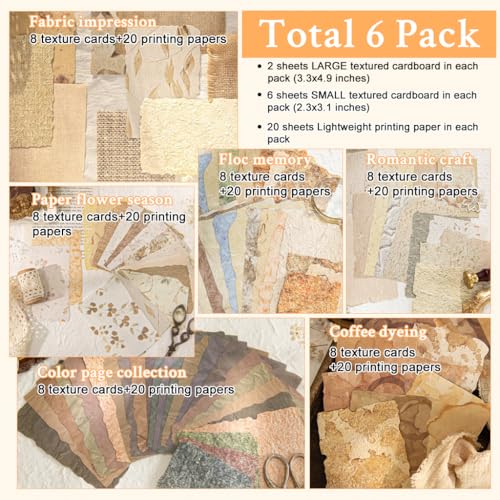 Image of ZIBUYU 168Pcs Handmade-Style Craft Paper (6 Designs), Vintage Textured Scrapbooking Papers Set, Embossed Floral Decorative Craft Paper sheets for Junk Journals, Scrapbooking, Collage & DIY