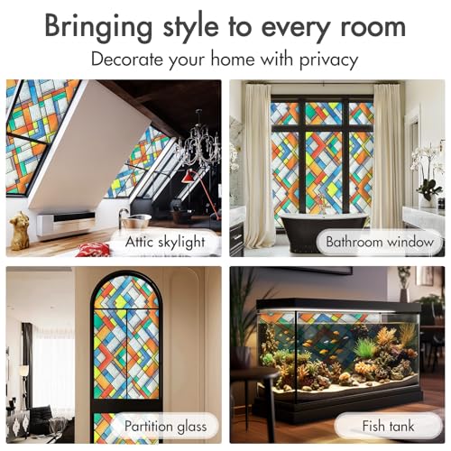 Image of SUNBABY Stained Glass Window Privacy Film, Decorative Windows Cling 3D Gothic Window Coverings,UV Sun Blocking Static Window Film Decals for Home Bathroom Door(35.4 inchx157.4 inch)