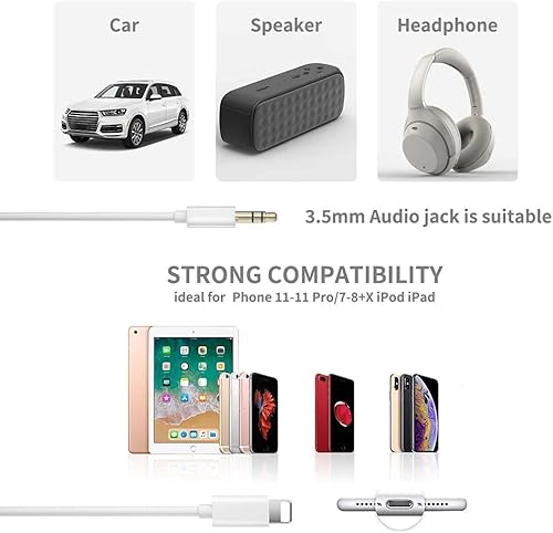 [Apple Mfi Certified] Mixfly Iphone Aux Cord For Car Stereo, Lightning To 3.5Mm Aux Audio Cable Compatible For Iphone 14/13/12/11/Xs/X, Home Stereo/Headphone, Support All Ios Version - 3.3Ft (White) #TOP1