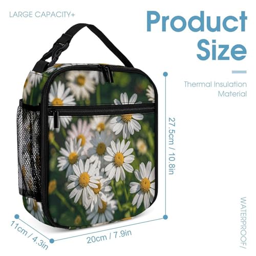 3Pcs Backpack Sets White Daisy Print Travel Daypack 3 in 1 Lightweight Backpack Set with Lunch Bag And Cosmetic Bag4