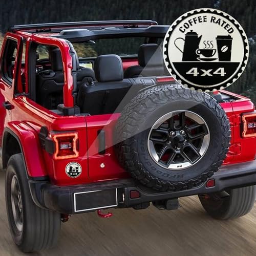 Image of Coffee Badge Rated Car Emblem, 4 x 4 Metal Automotive Badge 3D Metal Car Badges Emblems Round Emblem Decals Car Badge Decals Stickers Compatible with Jeep Wrangler Vehicles Trucks SUV Emblems(ZS074)