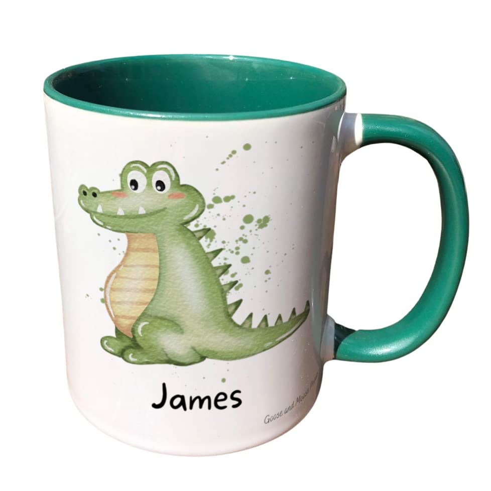 Personalised Crocodile Mug Gift - Present for Zoo Animal Lovers - Gifts for Safari Lovers - Personalised Wild Animal Mug - Country Style Mug (Green)