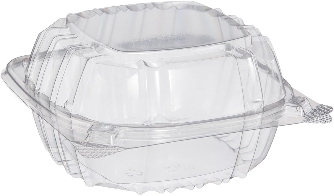 DART ClearSeal Hinged-Lid Plastic Containers, 6 x 5 4/5 x 3, Clear, 500/Carton
