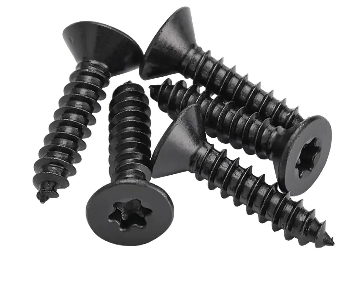 EBAIJQUO M6×50mm Torx Flachkopf-Holzschrauben Schwarz Xylan beschichtet 304 Edelstahl selbstschneidende hochfeste Schrauben für Bau und Tischlerei(15 Stück)