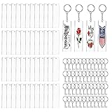 TalyRob Acrylic Keychain Blanks,144Pcs Clear Keychains Set Including 48 Pcs Rectangle Clear Acrylic Ornament Blanks (2 x 8cm) 48 Pcs Key Rings with Chain and 48 Pcs Jump Rings for Vinyl Crafting DIY