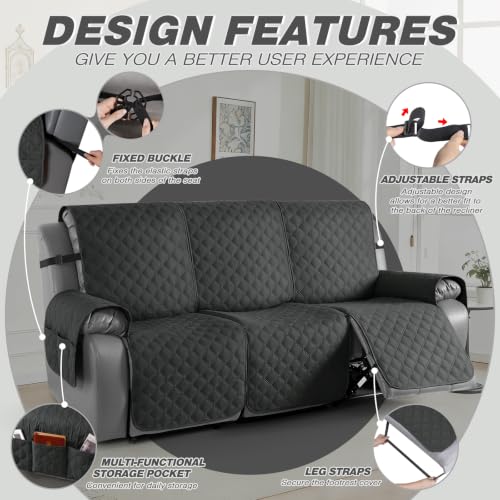 Image of TAOCOCO 100% Waterproof Recliner Sofa Covers Reversible, Charcoal Gray